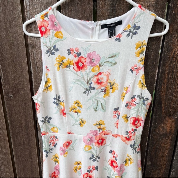 Forever 21 Linen Blend Floral Sleeveless Midi Dress Sz M - Picture 4 of 14